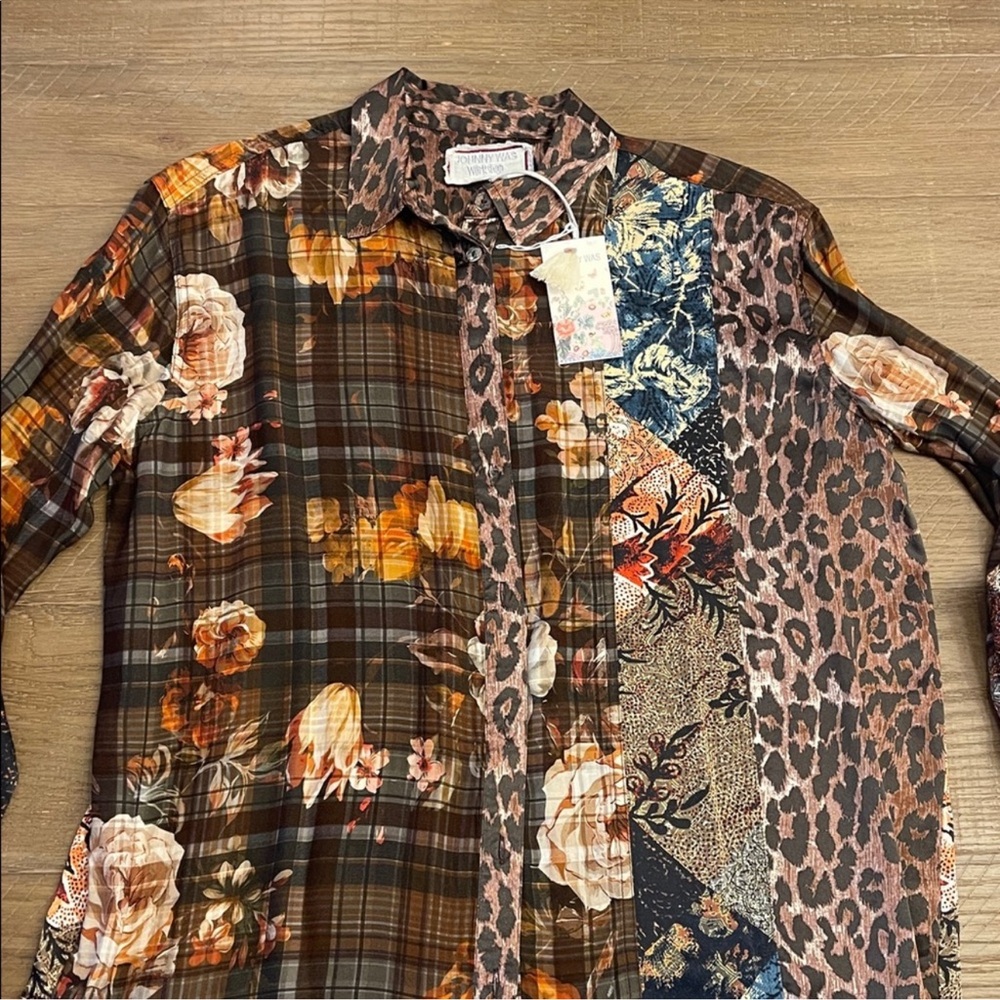 Johnny Was NWT Floral & Animal Print Silk & Cotton Button-Up Shirt - SZ XS!